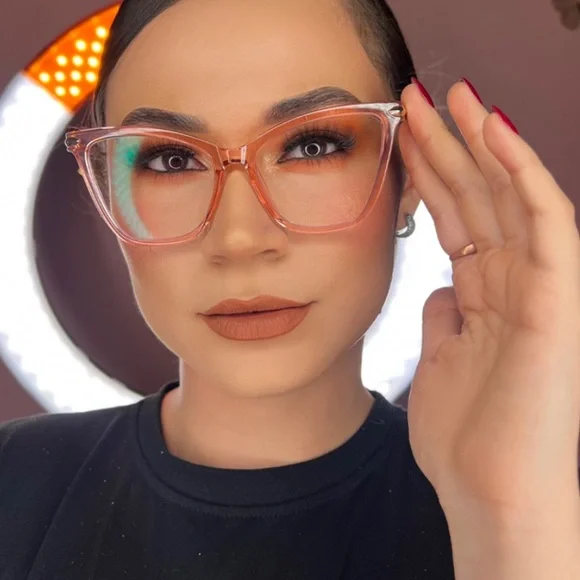 ZEELOOL Pale Pink -5.00 Prescription Large Catseye Frame Fashion Glasses - Picture 8 of 15